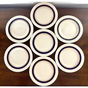 Lenox Georgian Blue Gold Bread Plates Set Of 7 Hutzler Baltimore USA Vintage
